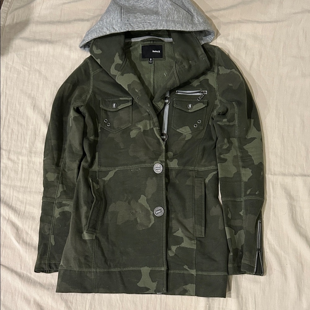 Hurley Women's Green Camouflage Utility Jacket with Hood
